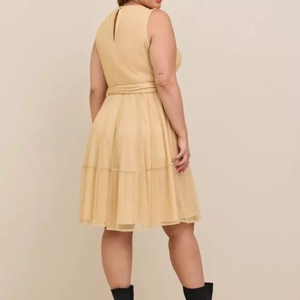 Gold Glitter Lurex Surplice Tiered Dress | Sleeveless With Pockets Size 2 image 3